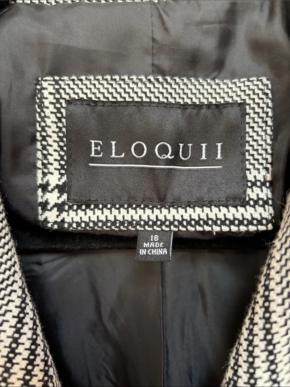 Eloquii White & Black Glen Plaid Houndstooth plaid Double-Breasted Blazer - Picture 2 of 6